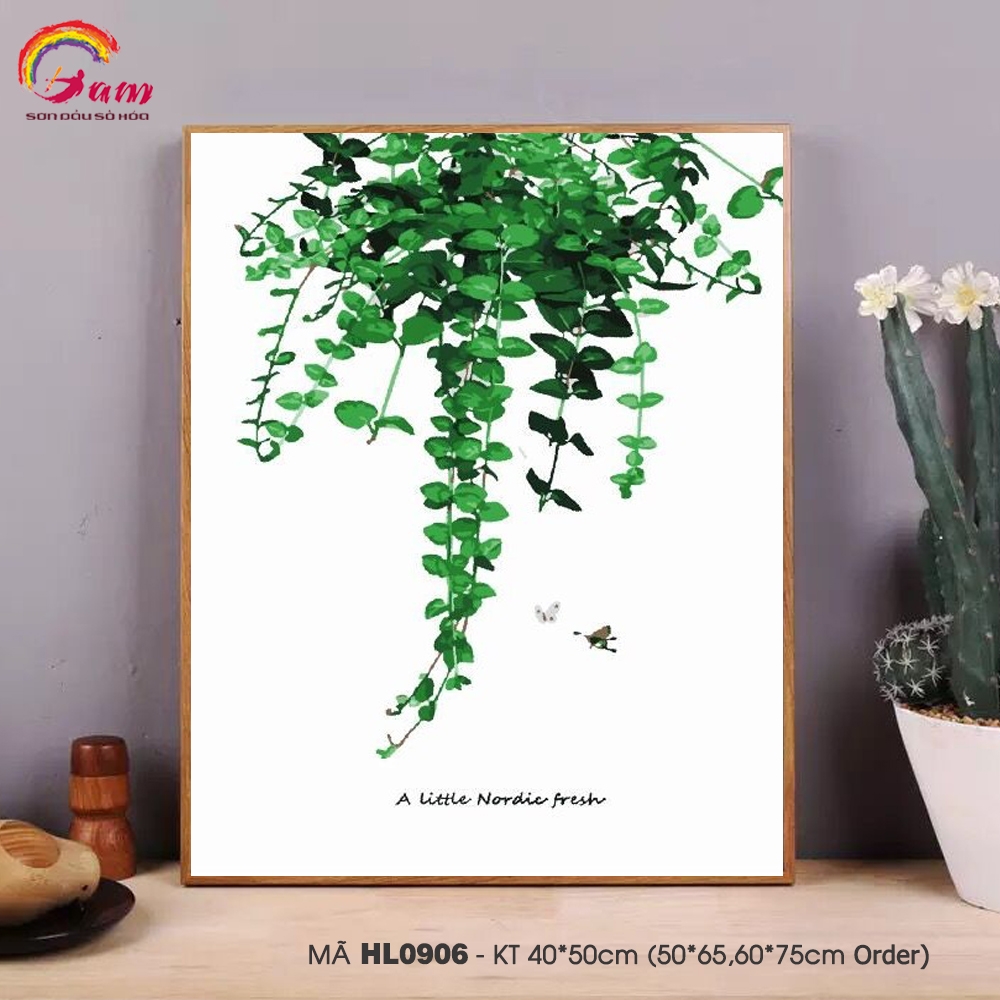 Tranh số tự tô màu sơn dầu số hóa Gam - Tranh chiếc lá xanh đơn giản hiện đại phong cách Bắc Âu mã HL0905 - Mã HL0907