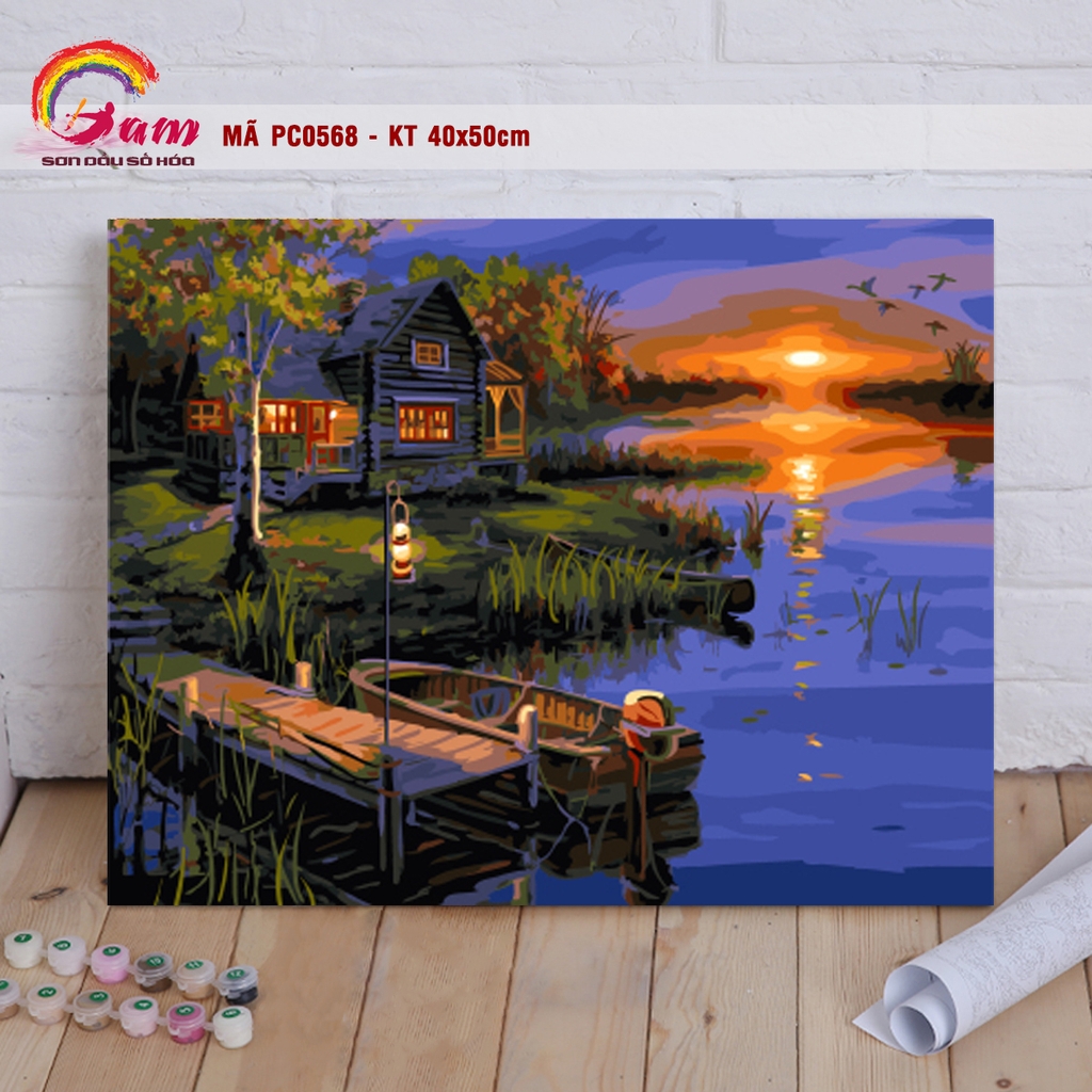 Tranh tự vẽ tự tô màu theo số Gam phong cảnh mùa thu lá vàng PC0017B - TQ0385 - PC0870