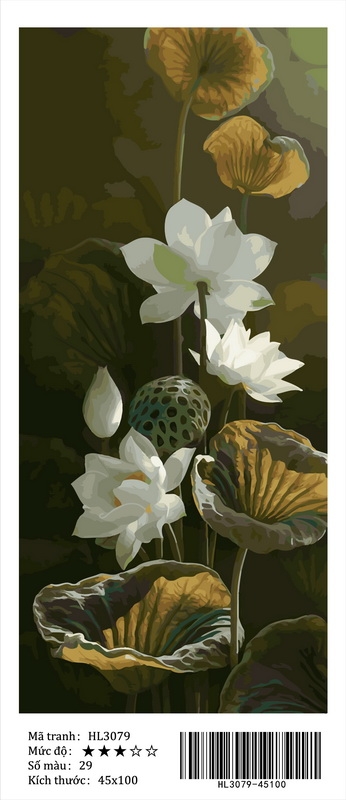Tranh tô màu theo số Hoa Sen Gam HL307x khổ lớn 45x100cm KHÔNG KHUNG