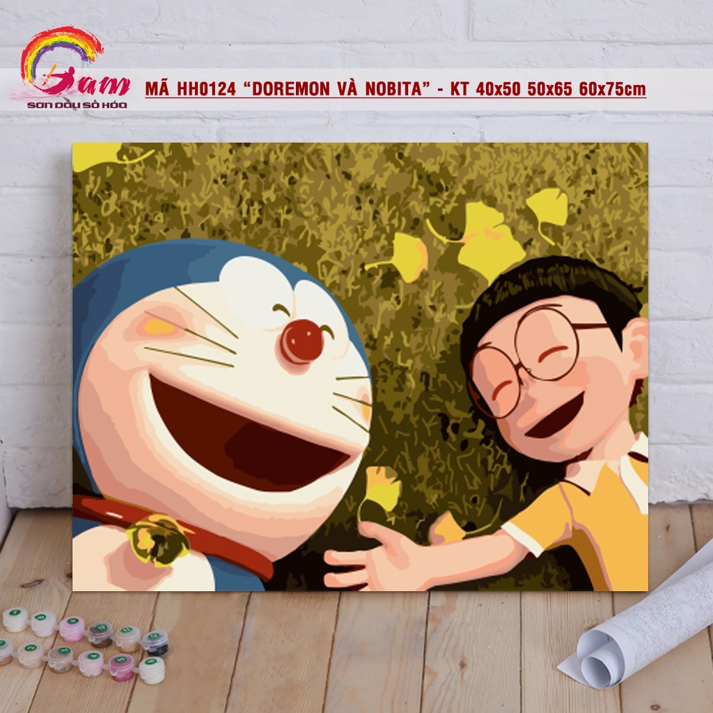 Tranh tô màu theo số sơn dầu số hóa Gam - Tranh hoạt hình Anime Tình bạn Doraemon và Nobita mã HH0124