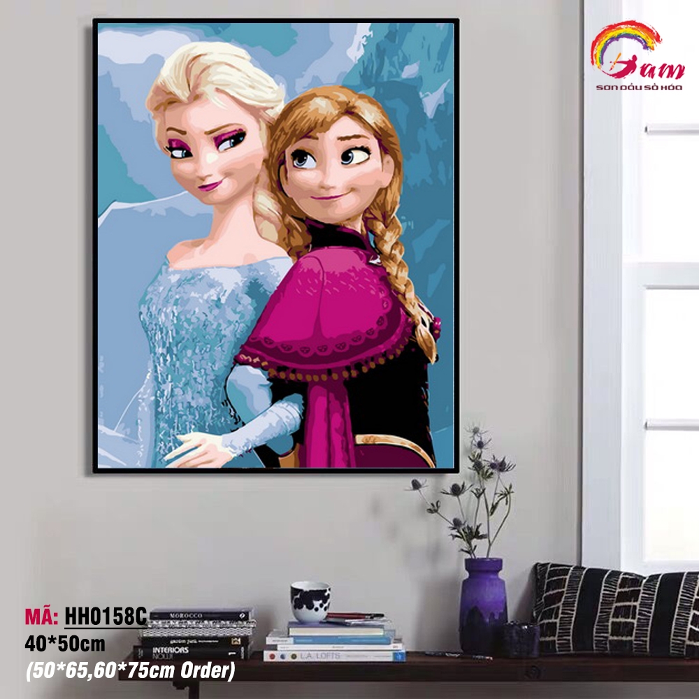 Tranh sơn dầu số hóa tô màu theo số Gam Elsa Anna HH0158C