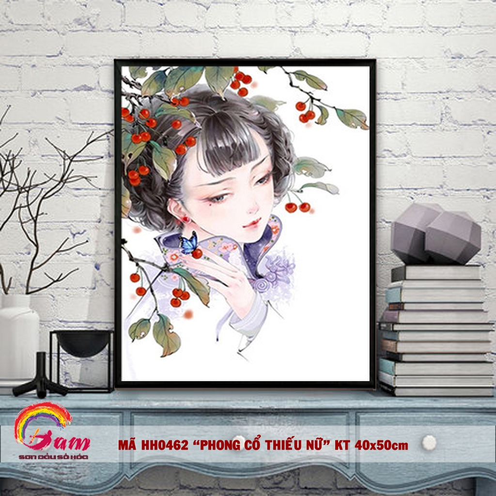 Tranh tô màu theo số sơn dầu số hóa Thiếu nữ cổ trang HH0462