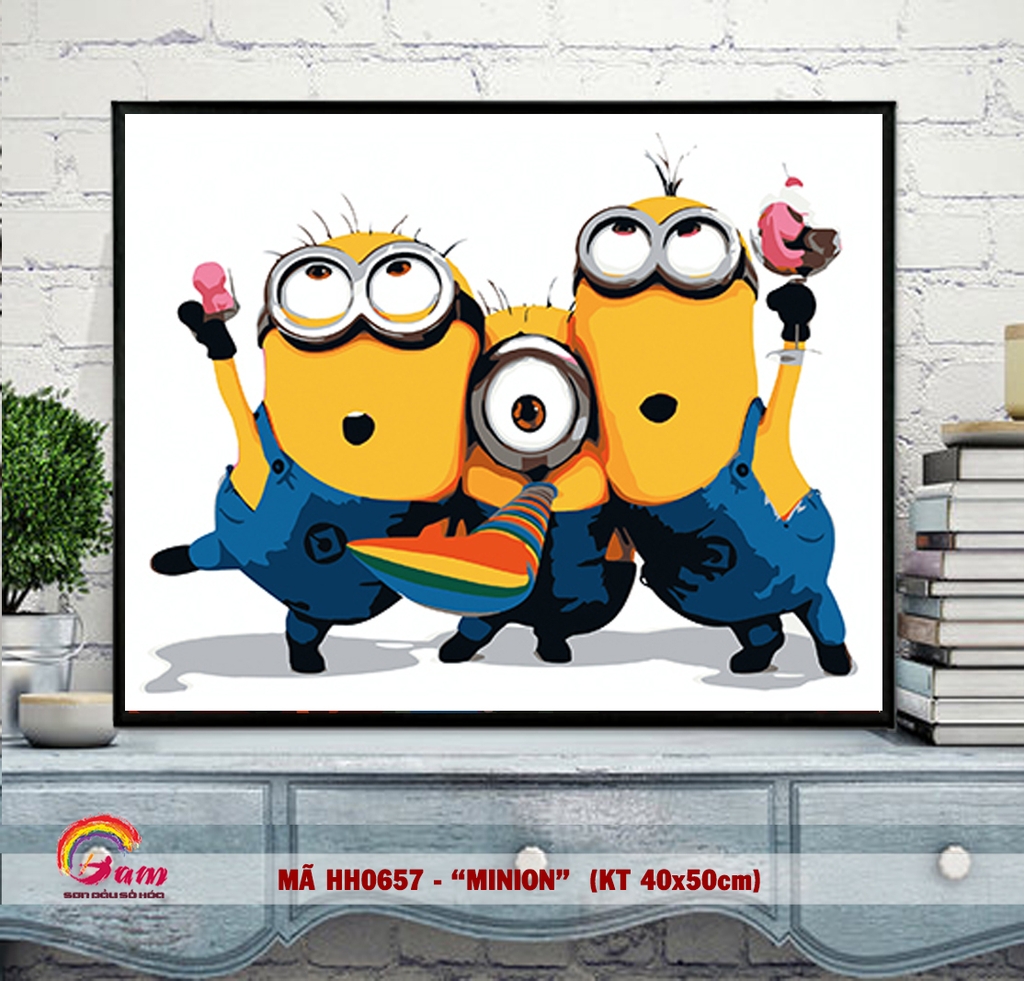 Tranh tô màu theo số sơn dầu số hóa Gam - Tranh hoạt hình Minion mã HH0657