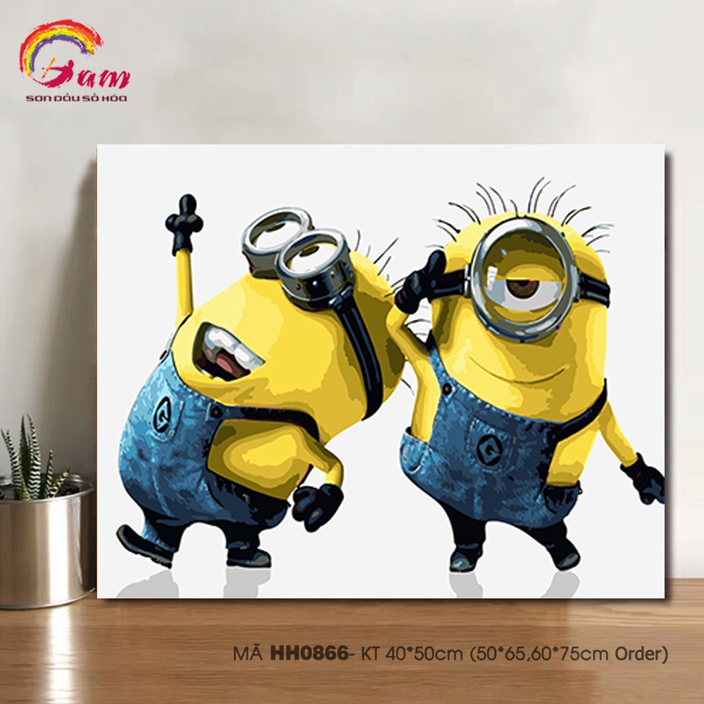 Tranh tô màu theo số HH0866 Tranh sơn dầu số hóa hoạt hình Minion cute