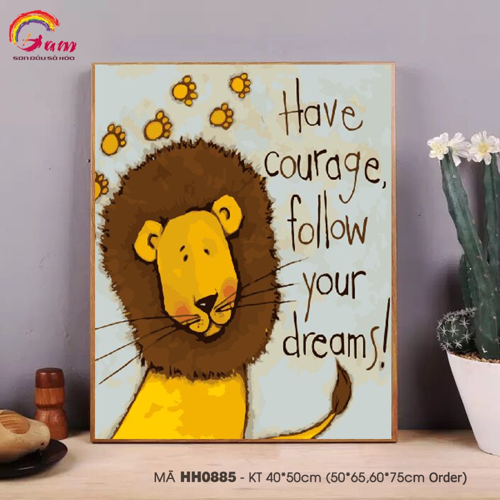 Tranh tô màu theo số sơn dầu số hóa Gam Tranh hoạt hình động vật sư tử Follow your dreams mã HH0885