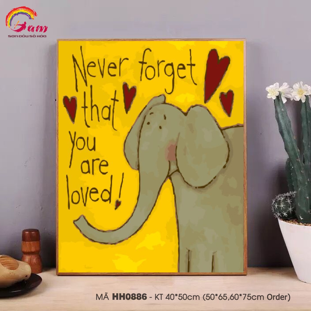 Tranh tô màu theo số sơn dầu số hóa Gam Tranh hoạt hình động vật con voi You are loved mã HH0886