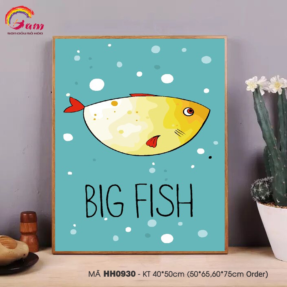 Tranh tô màu số hóa Gam Big fish Tranh cá hiện đại đơn giản dễ vẽ HH0930