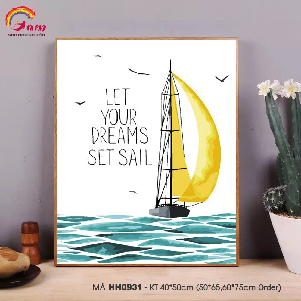 Tranh tô màu số hóa Gam Thuyền buồm và biển xanh hiện đại đơn giản dễ vẽ HH0931 Your dream