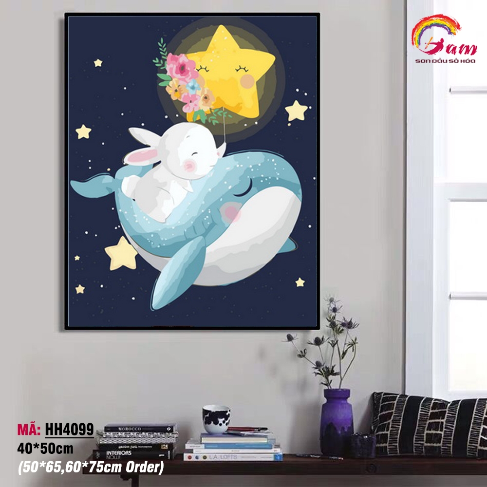 Tranh sơn dầu số hóa tô màu theo số Gam Cá voi ngộ nghĩnh cho trẻ em HH4099