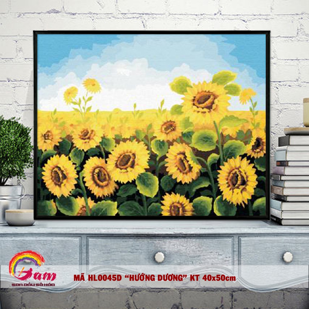 Tranh sơn dầu số hoá DIY tự vẽ phong cảnh đồng hoa hướng dương - MÃ HL0045D