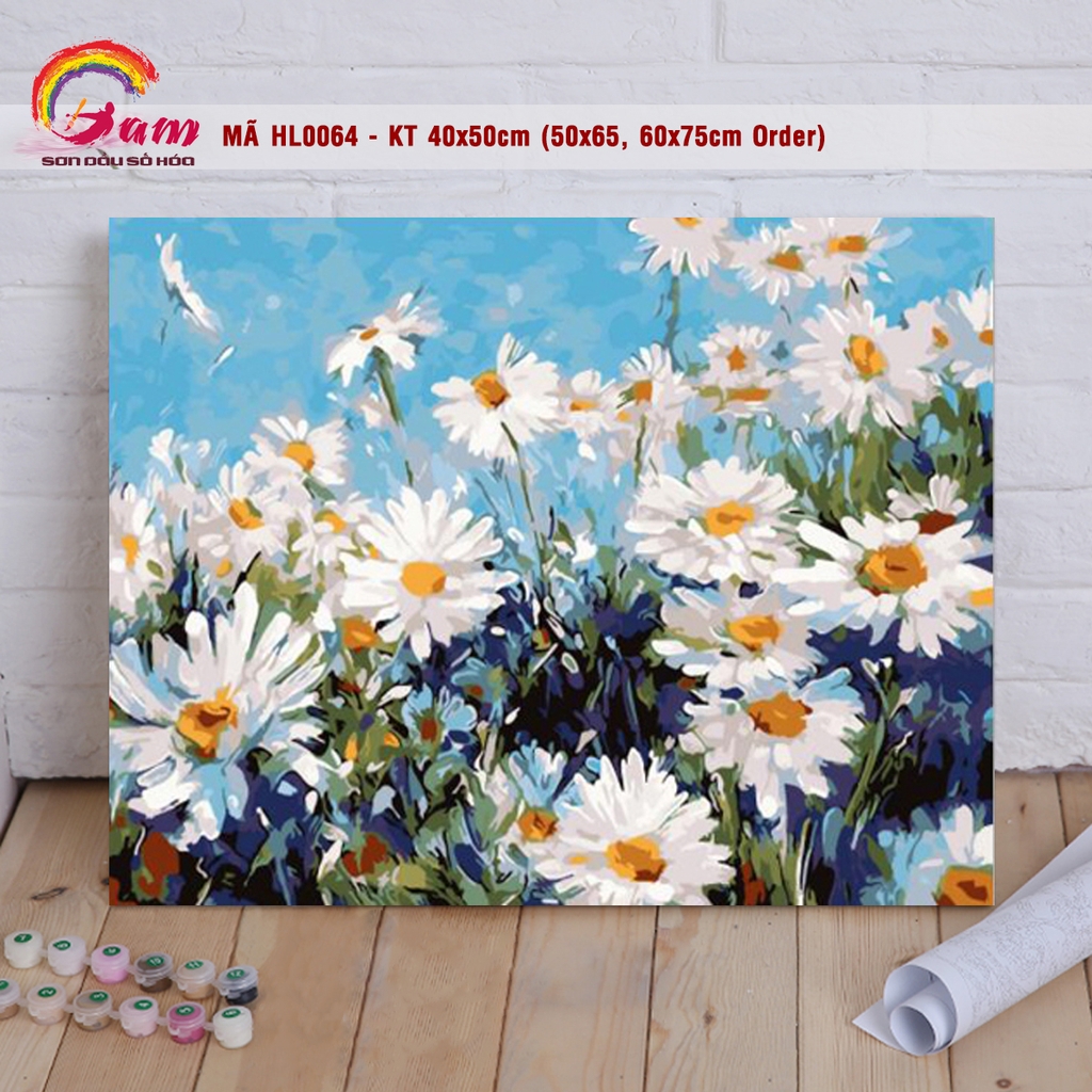 Tranh sơn dầu số hoá hoa cúc trắng Gam HL0064