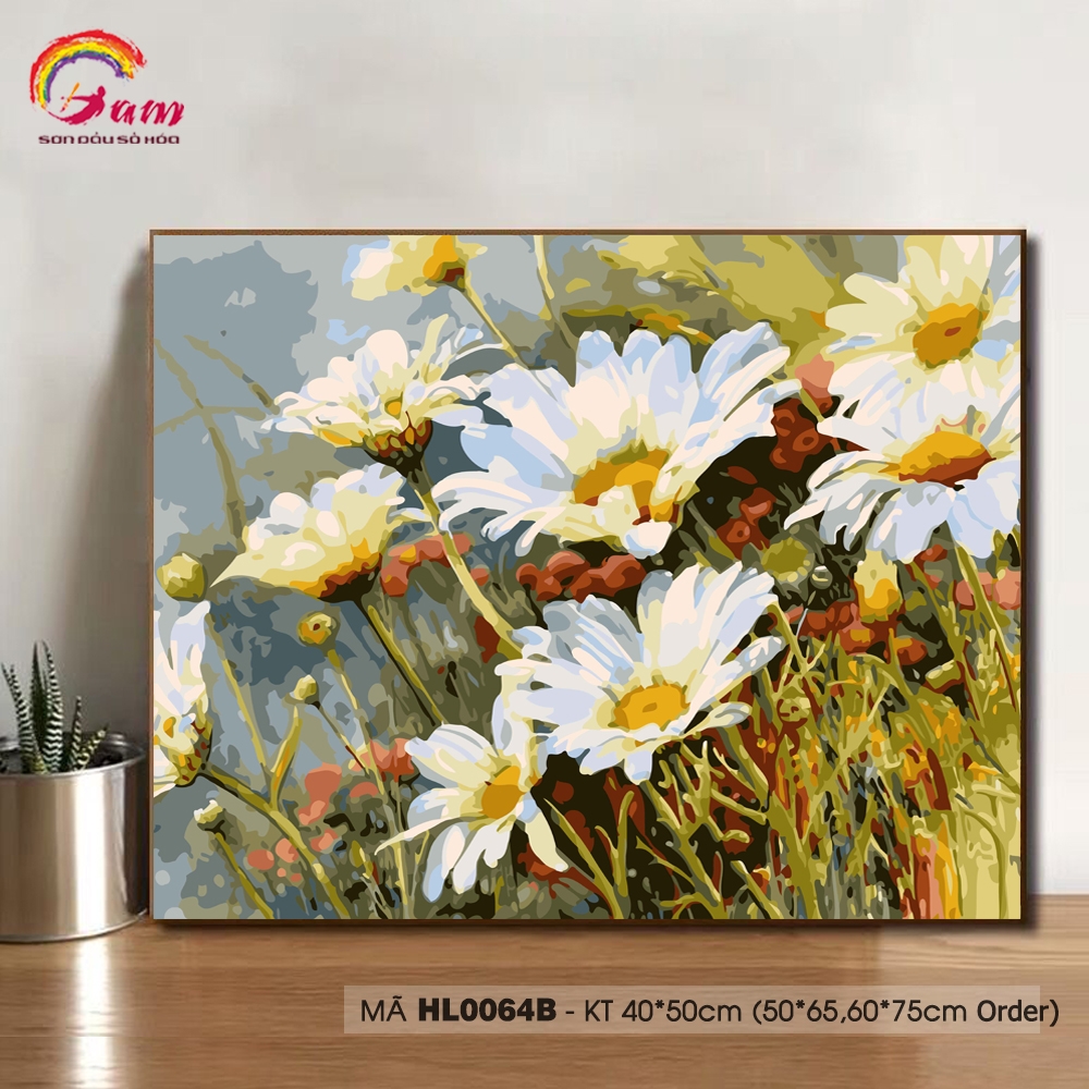 Tranh sơn dầu tự tô màu số hoá hoa cúc dại - Mã HL0064B Hương đồng nội