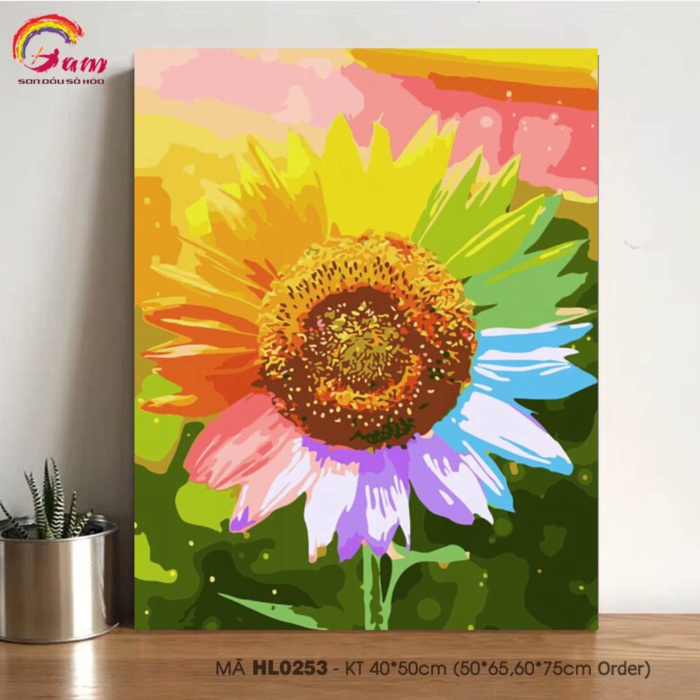 Tranh sơn dầu số hóa tự tô Gam Hoa hướng dương mã HL0253
