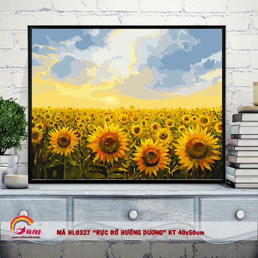 Tranh sơn dầu kỹ thuật số tự tô màu phong cảnh - Mã HL0327 Rực rỡ hướng dương