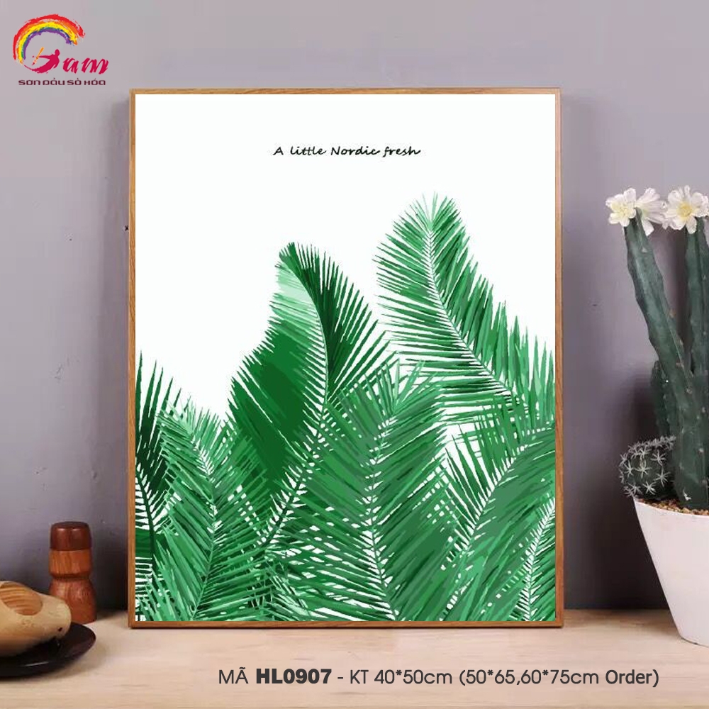 Tranh số tự tô màu sơn dầu số hóa Gam - Tranh chiếc lá xanh đơn giản hiện đại phong cách Bắc Âu mã HL0905 - Mã HL0907 - Mã HL0906