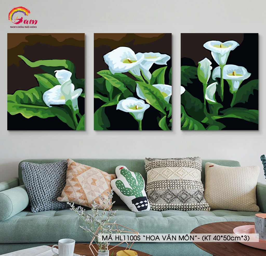 Bộ ba bức tranh sơn dầu số hoá tô màu theo số HL1100S Hoa vân môn