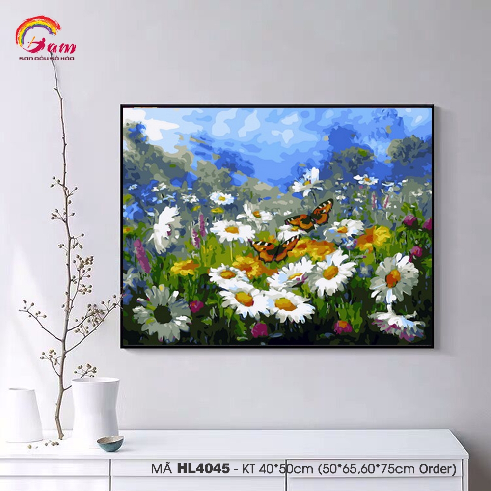 Tranh sơn dầu số hóa tự tô màu Gam đồng hoa cúc dại HL4045