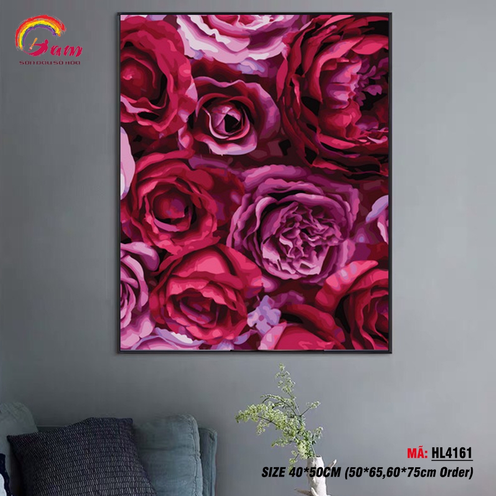 Tranh tô màu theo số Gam hoa hồng HL4161