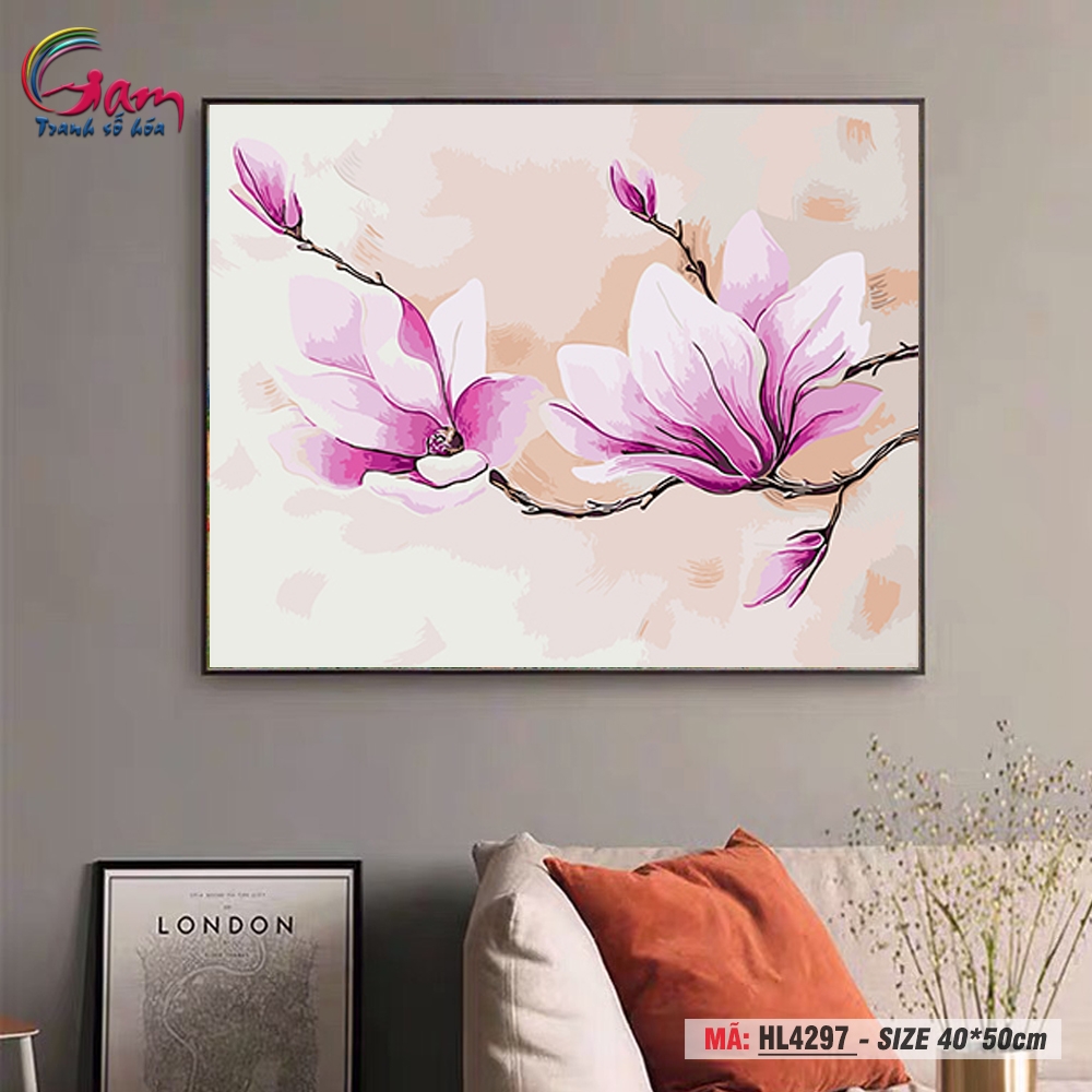 Tranh trang trí tự tô màu theo số Gam hoa mộc lan HL4297