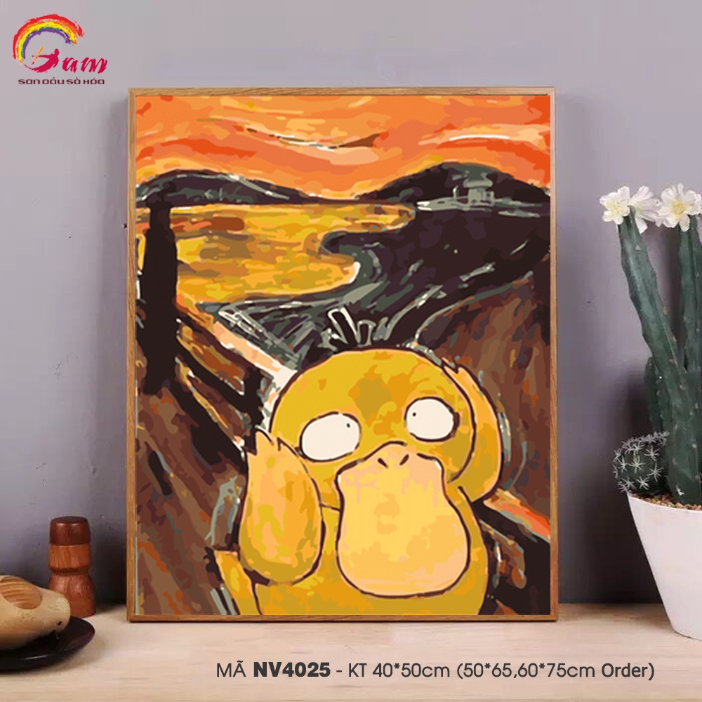 Tranh tô màu theo số hài hước vịt koduck Pokemon NV4025