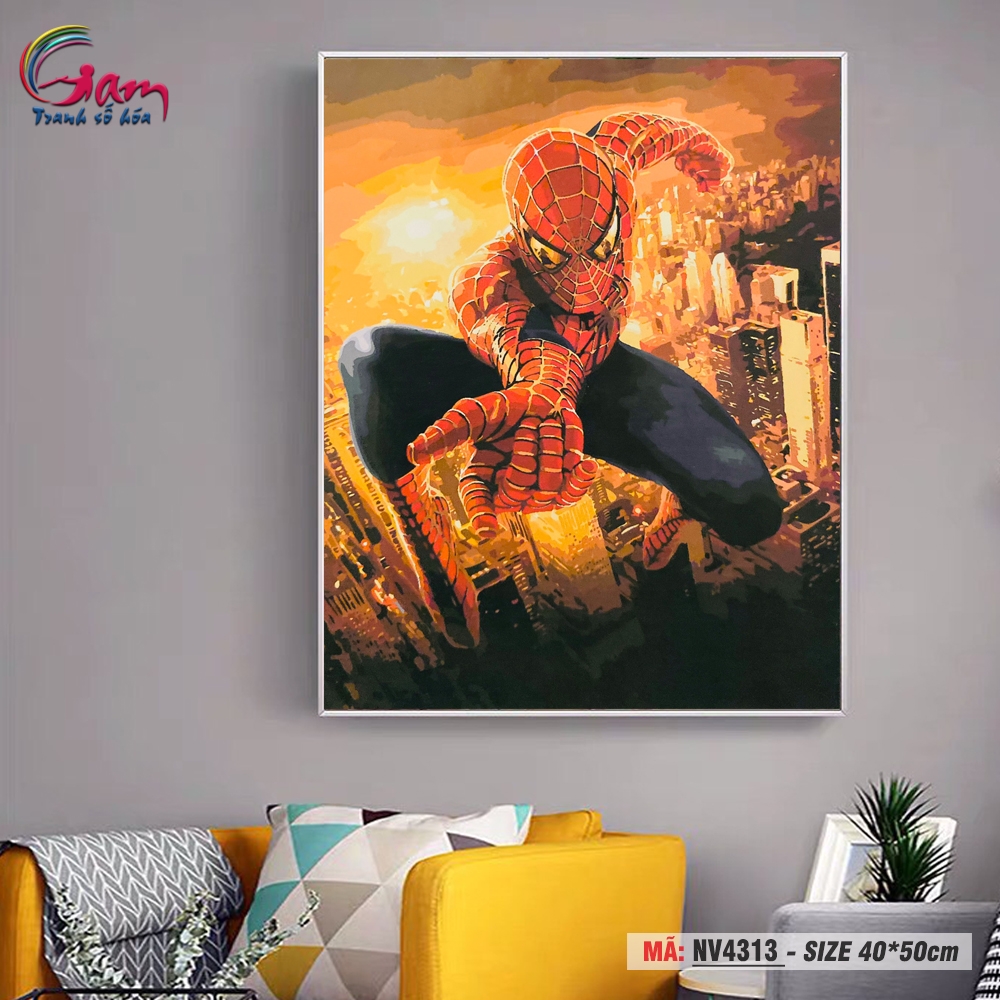 Tranh tô màu theo số cho người lớn Gam anh hùng Marvel Người nhện Spider man NV4313