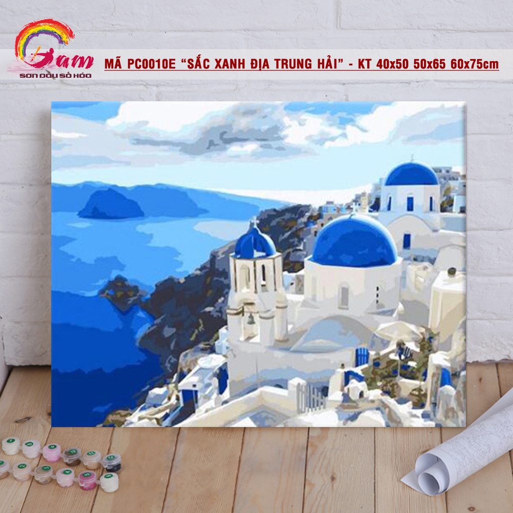 Tranh tô màu số hóa Gam Tranh phong cảnh biển Địa Trung Hải Santorini PC0010E