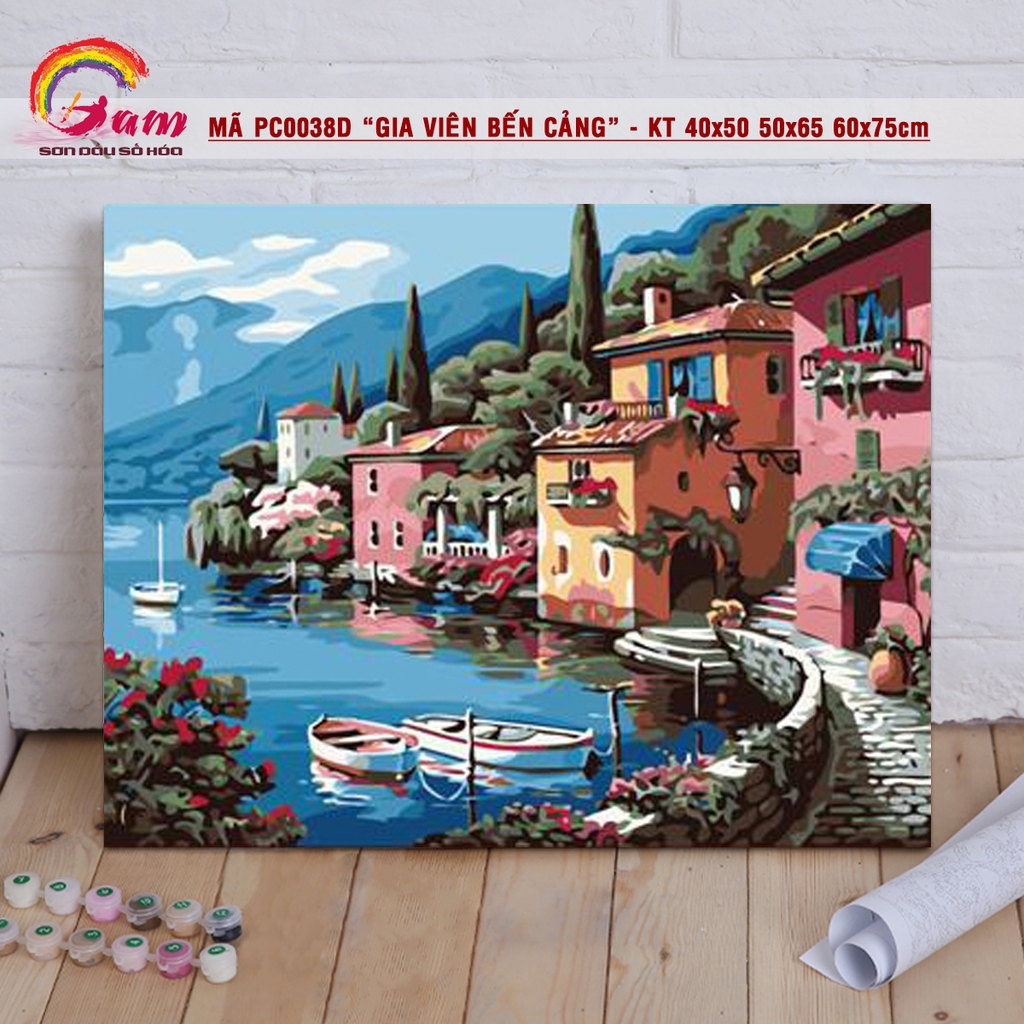 Tranh tô màu theo số sơn dầu số hóa Gam phong cảnh Địa Trung Hải bến cảng mã PC0038D