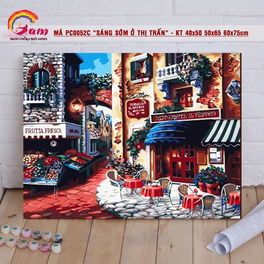 Tranh sơn dầu số hoá tự tô màu Gam Sáng sớm ở thị trấn PC0052C