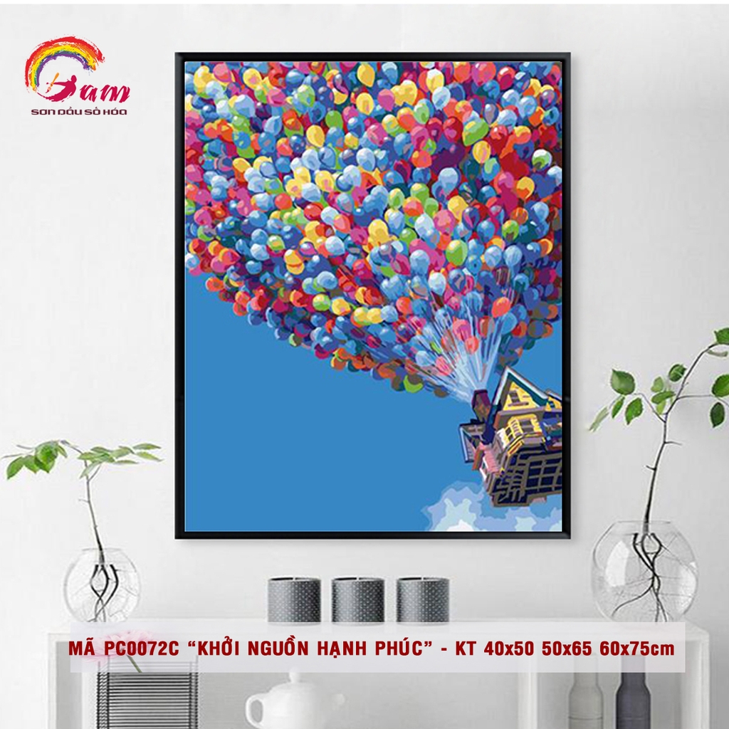 Tranh treo tường tự tô màu theo số Gam Tranh Ngôi nhà bóng bay phim Up mã PC0072C