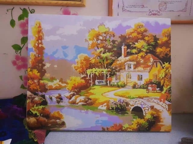 Tranh tự vẽ tự tô màu theo số Gam phong cảnh mùa thu lá vàng PC0017B - TQ0385 - PC0870