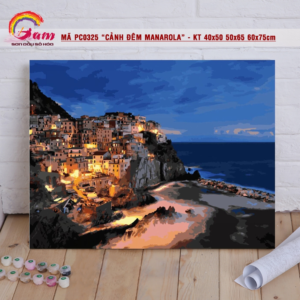 Tranh sơn dầu số hoá DIY - Mã PC0325 Cảnh đêm Manarola