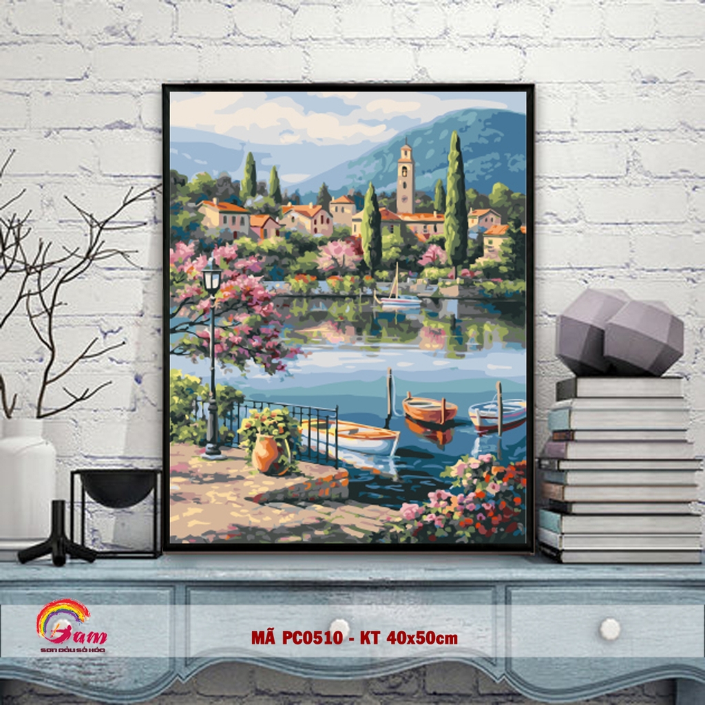 Tranh sơn dầu số hoá phong cảnh biển thiên nhiên mùa xuân PC0510