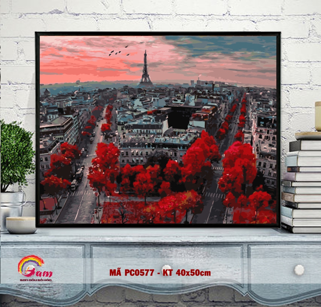 Tranh sơn dầu số hóa tự tô màu phong cảnh châu Âu - Mã PC0577 Paris hoa lệ