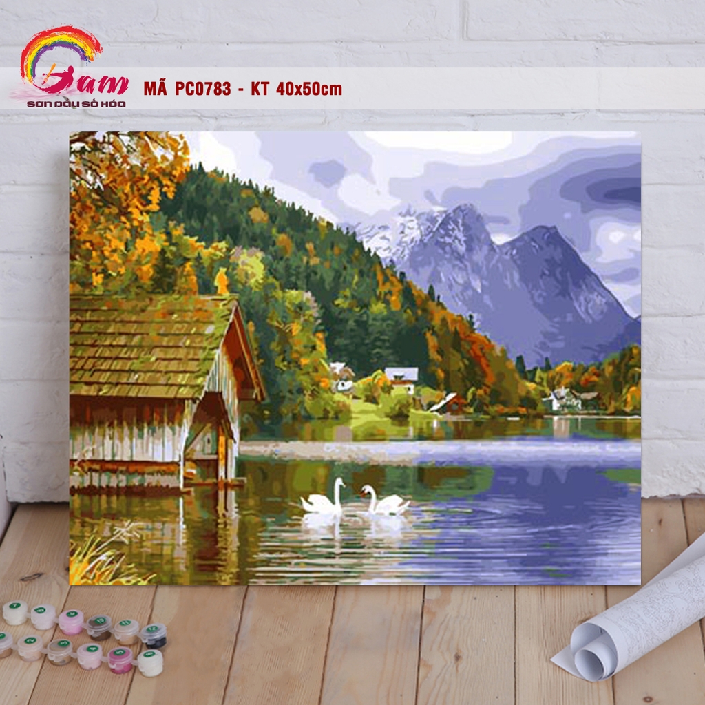 Tranh tự vẽ tự tô màu theo số Gam phong cảnh mùa thu lá vàng PC0017B - TQ0385 - PC0870