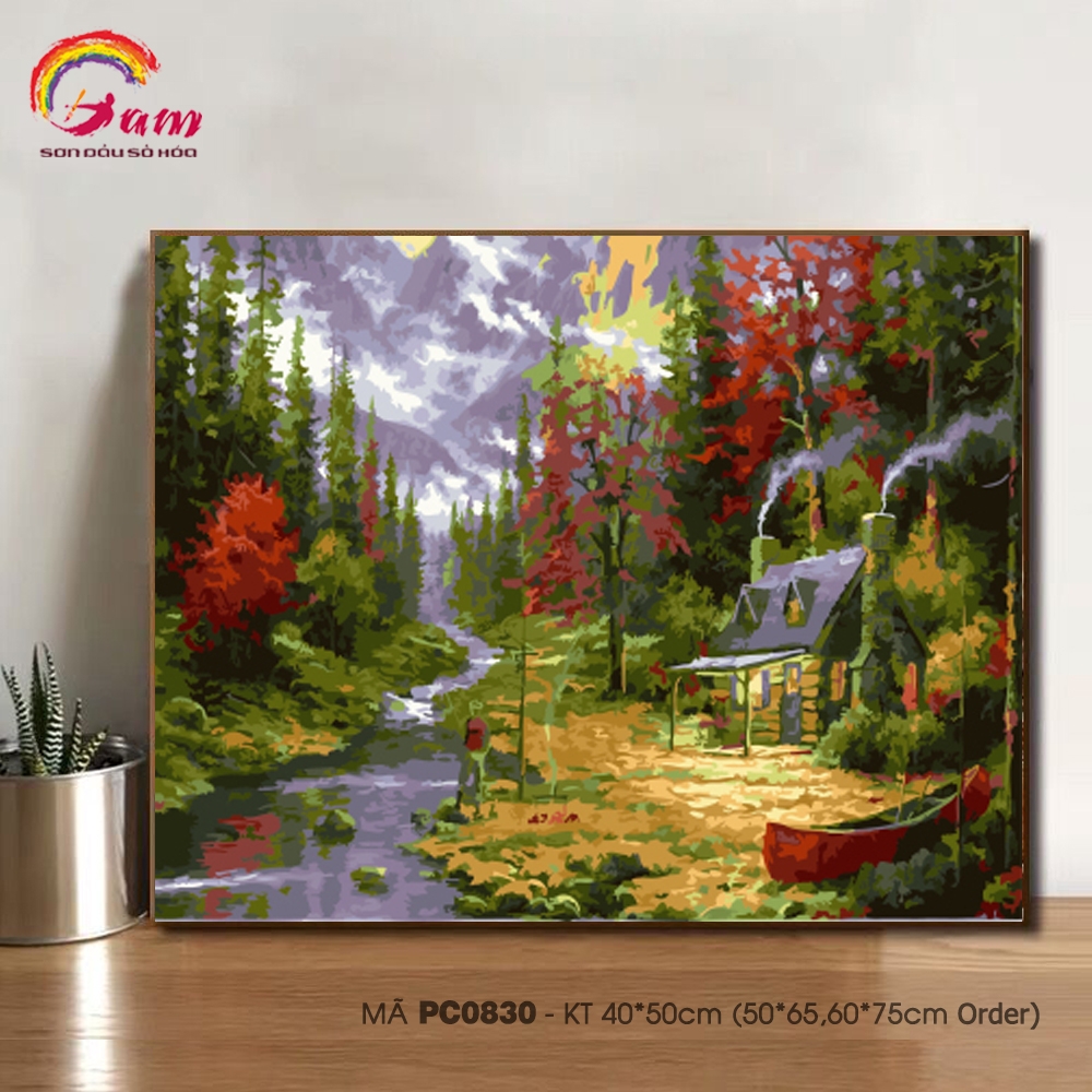 Tranh tự vẽ tự tô màu theo số Gam phong cảnh mùa thu lá vàng PC0017B - TQ0385 - PC0870