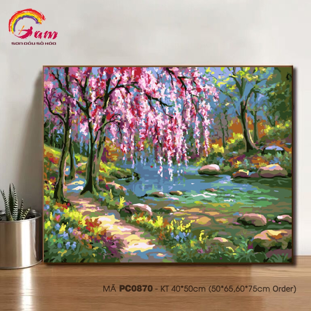 Tranh tự vẽ tự tô màu theo số Gam phong cảnh mùa thu lá vàng PC0017B - TQ0385 - PC0870