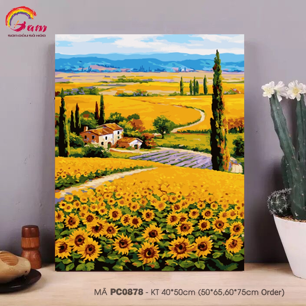 Tranh tự tô màu theo số Gam khổ lớn 50x65cm căng sẵn (Hàng đặt trước) - 40x50cm căng khung