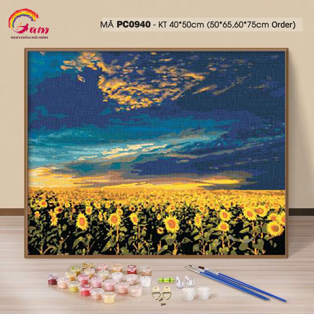 Tranh tô màu theo số sơn dầu số hóa tự tô Cánh đồng hoa hướng dương PC0940
