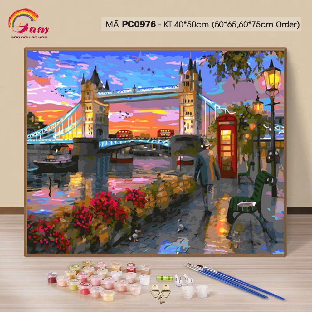 Tranh tô màu theo số sơn dầu số hóa cảnh đêm nước Anh tháp đôi PC0976