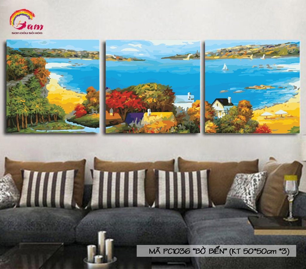 Tranh số hóa tự tô màu Gam bộ 3 tranh PC1036 50x50cmx3 căng sẵn