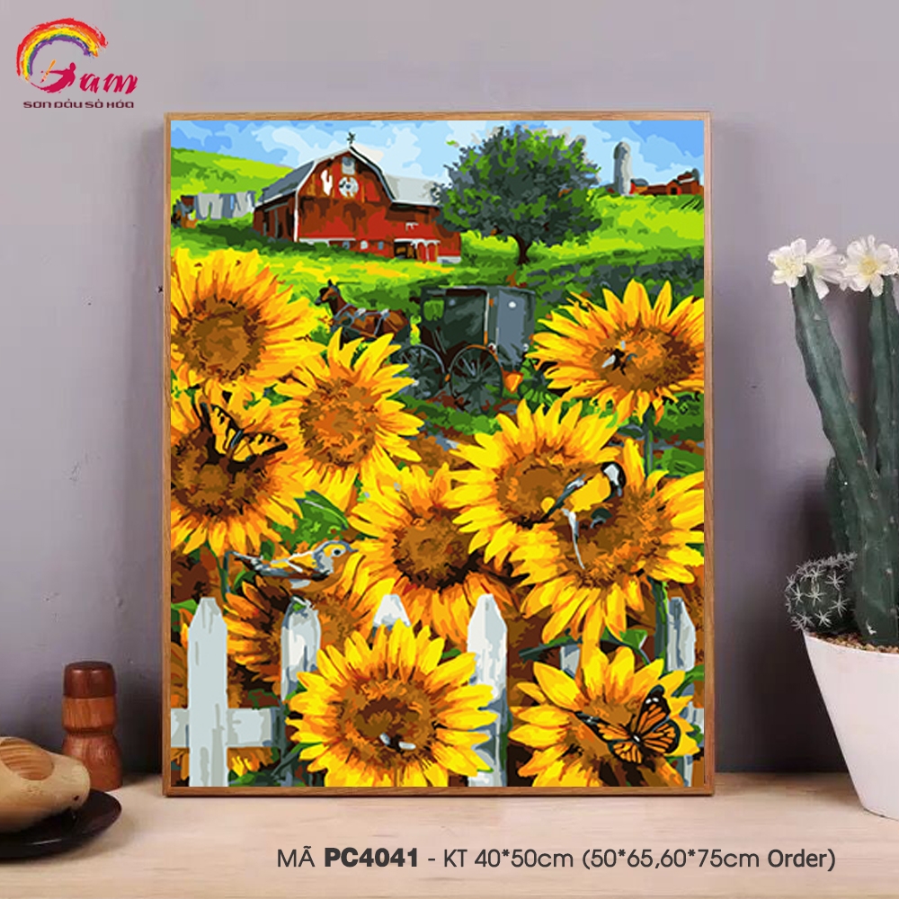 Tranh tô màu theo số vườn hoa hướng dương PC4041