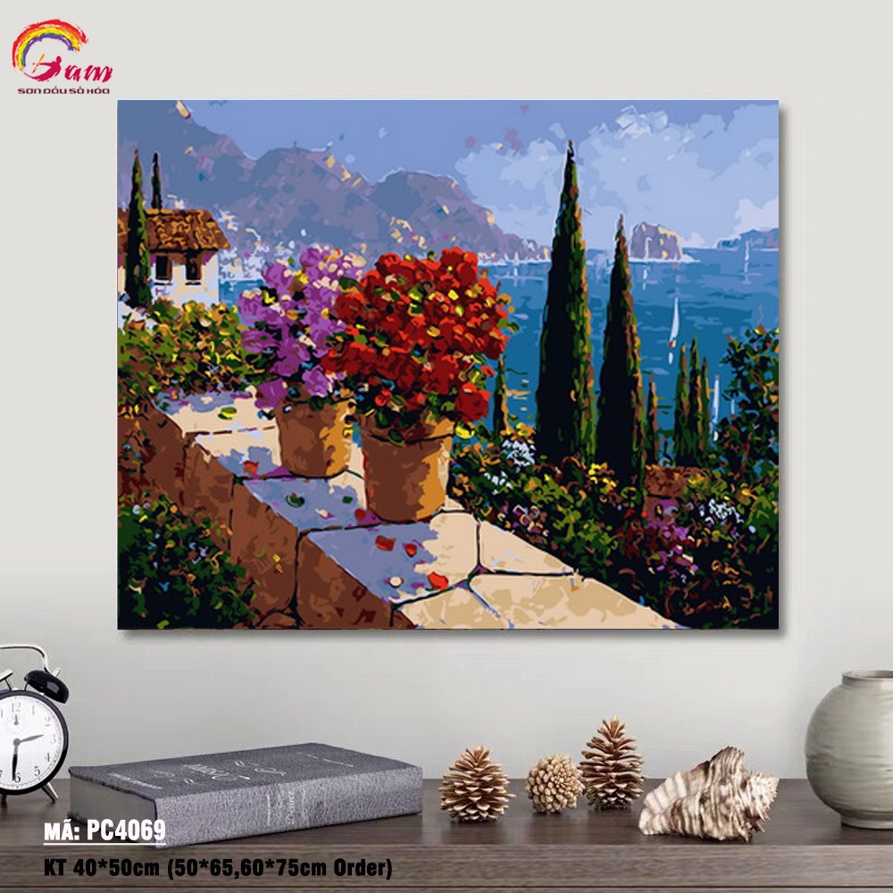 Tranh tô màu theo số sơn dầu số hóa Gam phong cảnh Địa Trung Hải PC4069