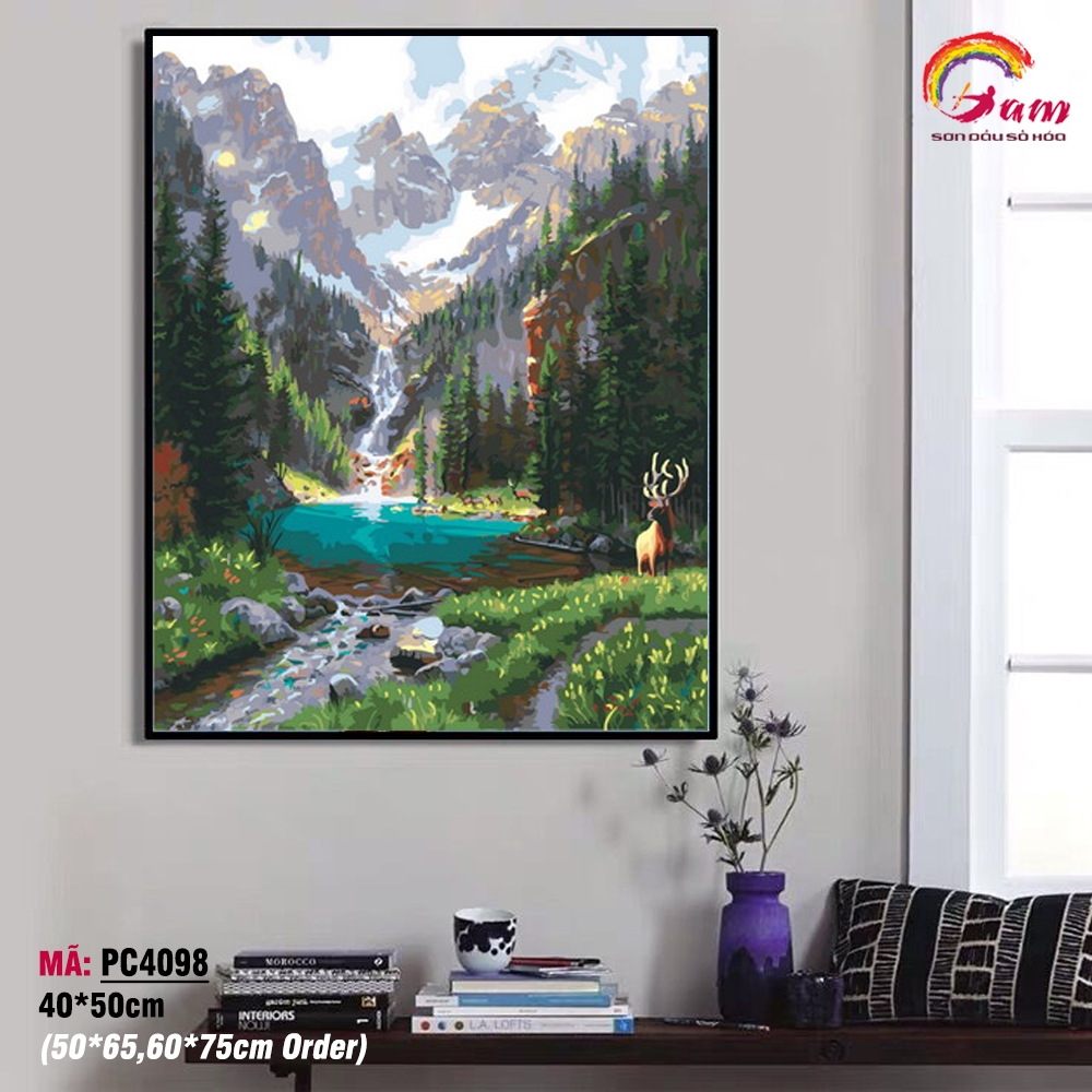 Tranh sơn dầu số hóa tự tô màu Gam Phong cảnh thiên nhiên núi tuyết PC4098
