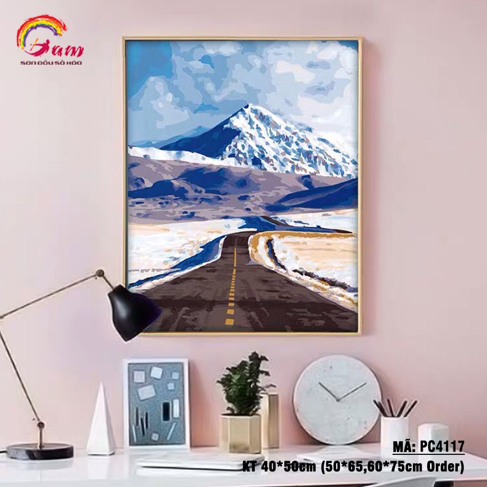 Tranh sơn dầu số hóa tự tô cho người lớn Gam Con đường núi tuyết PC4117