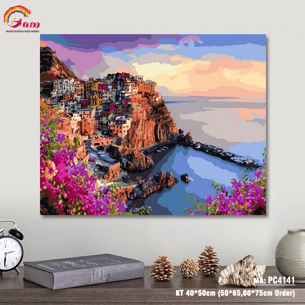 Tranh sơn dầu số hóa tự tô cho người lớn Hoàng hôn Manarola PC4141