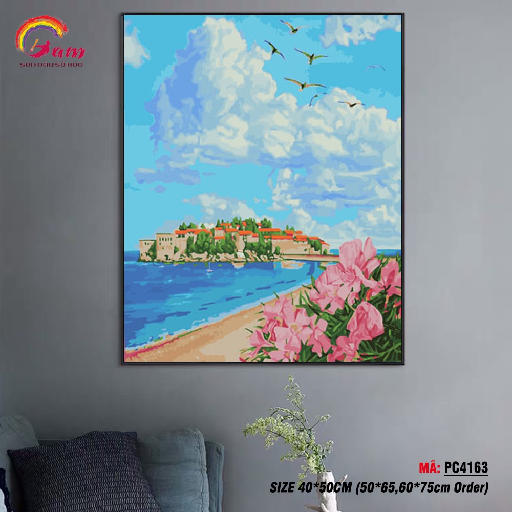 Tranh tô màu theo số Gam biển xanh PC4163