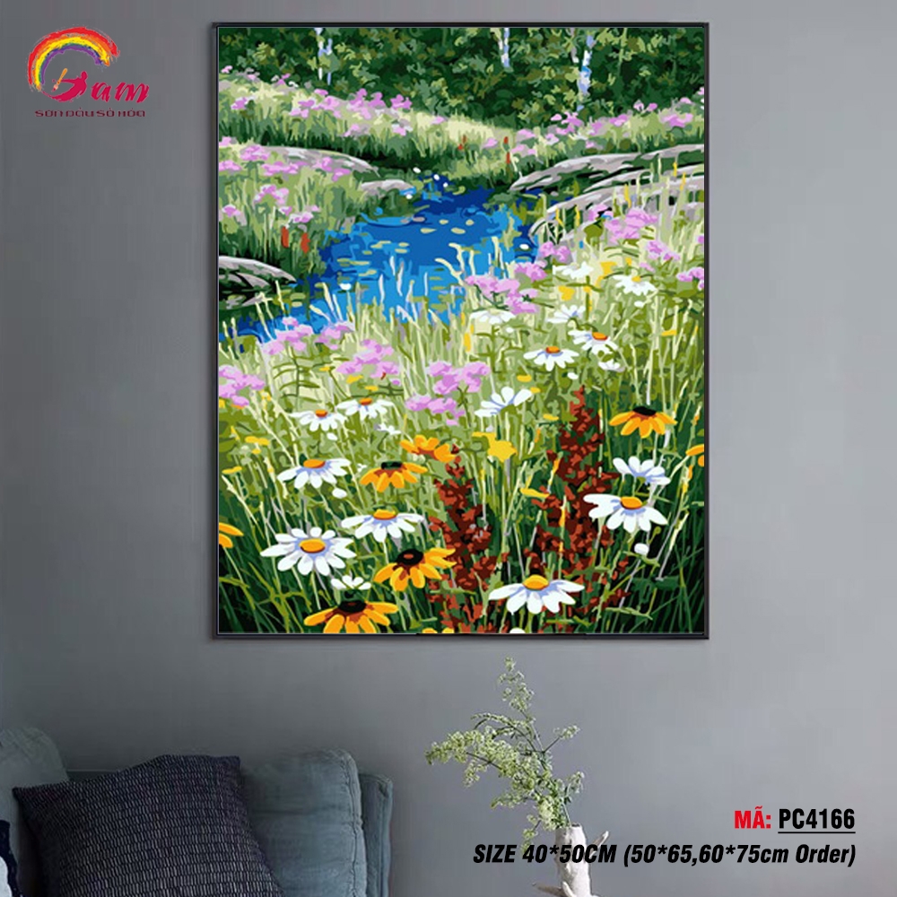 Tranh tô màu theo số Gam hoa dại bên suối PC4166