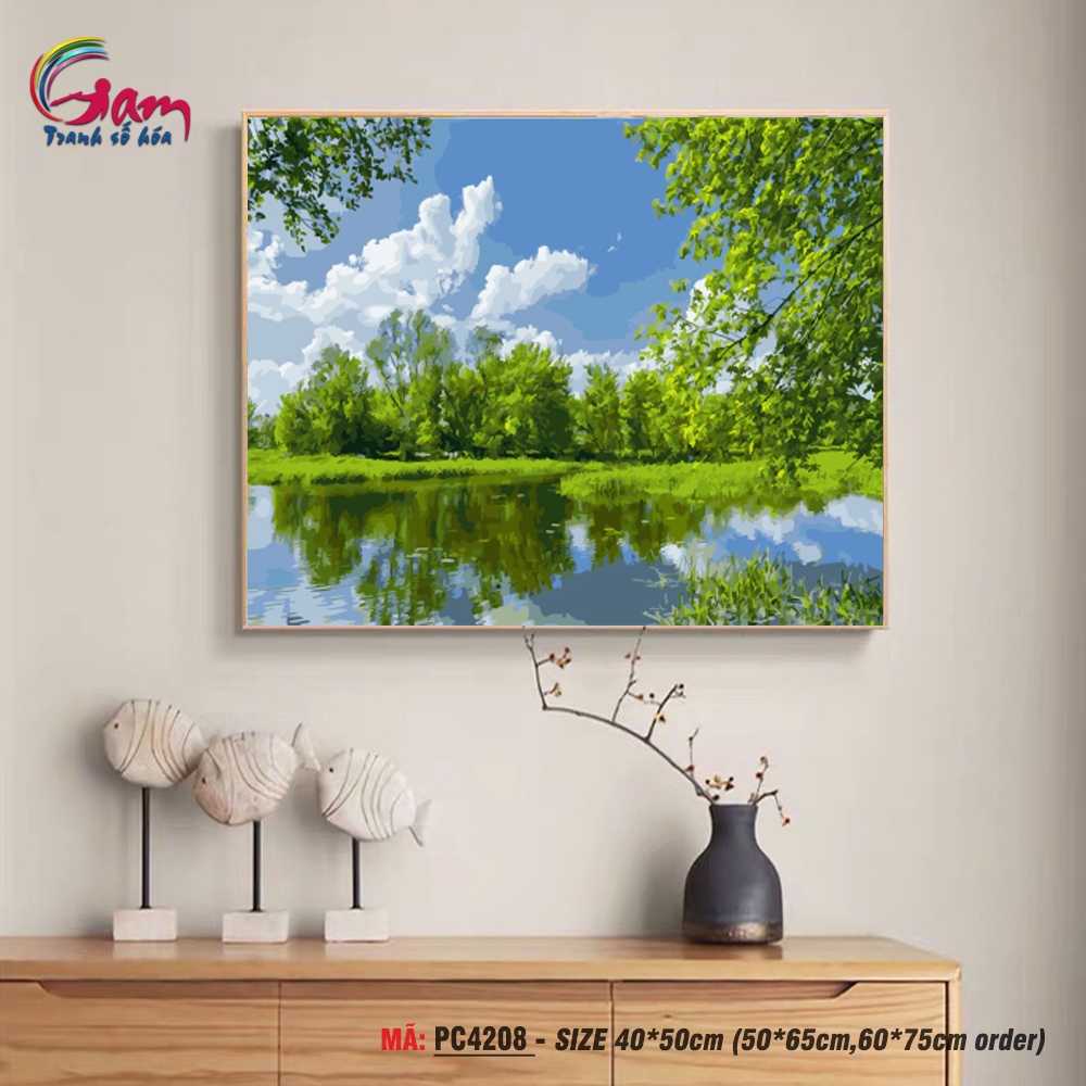 Tranh tô màu theo số Gam hồ nước xanh PC4208