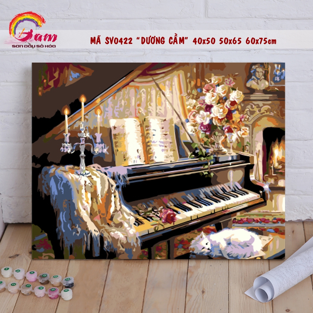 Tranh sơn dầu tự tô số hoá GAM Đàn dương cầm Piano mã SV0422