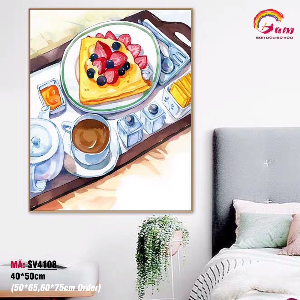 Tranh sơn dầu số hóa tự tô màu Gam cà phê sáng SV4108
